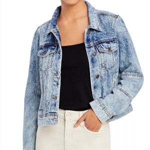 Free People Rumors Indigo Acid Wash Denim Jacket Size L
